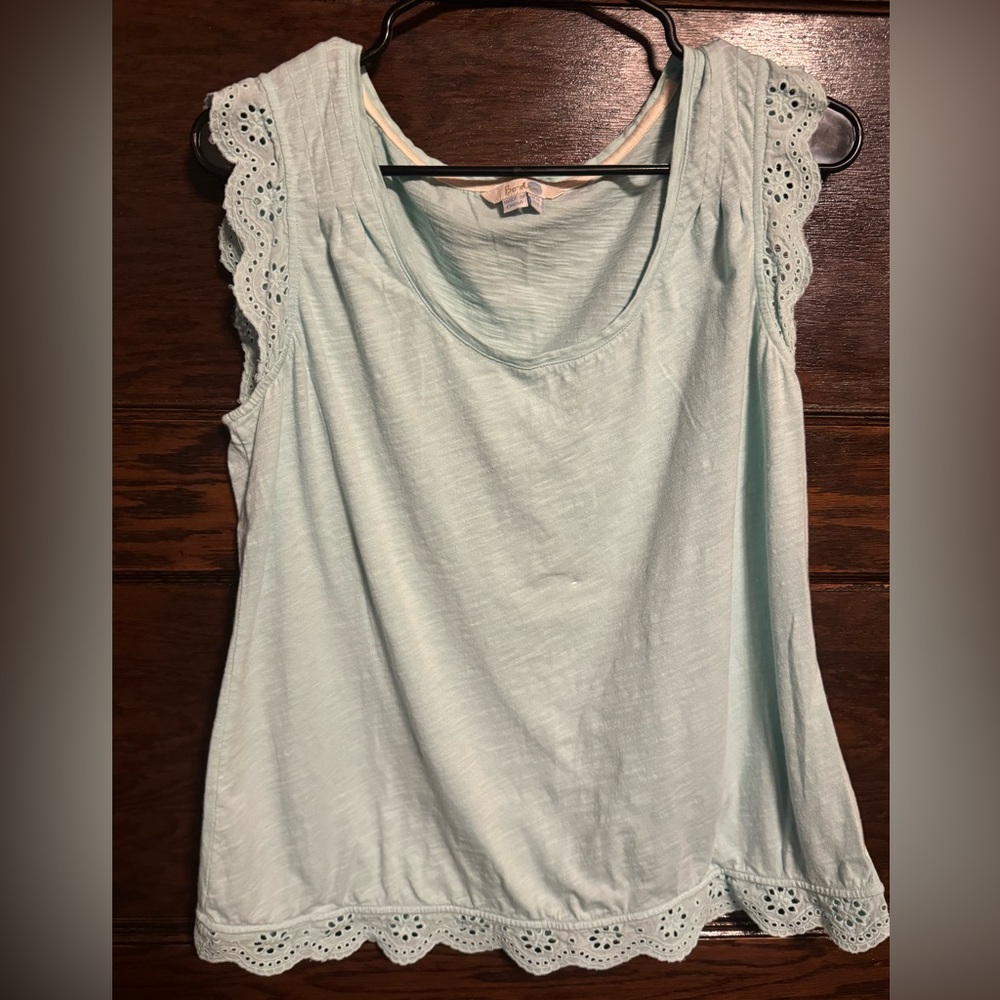 Boden Light Aqua Eyelet Sleeve Short Sleeve Top